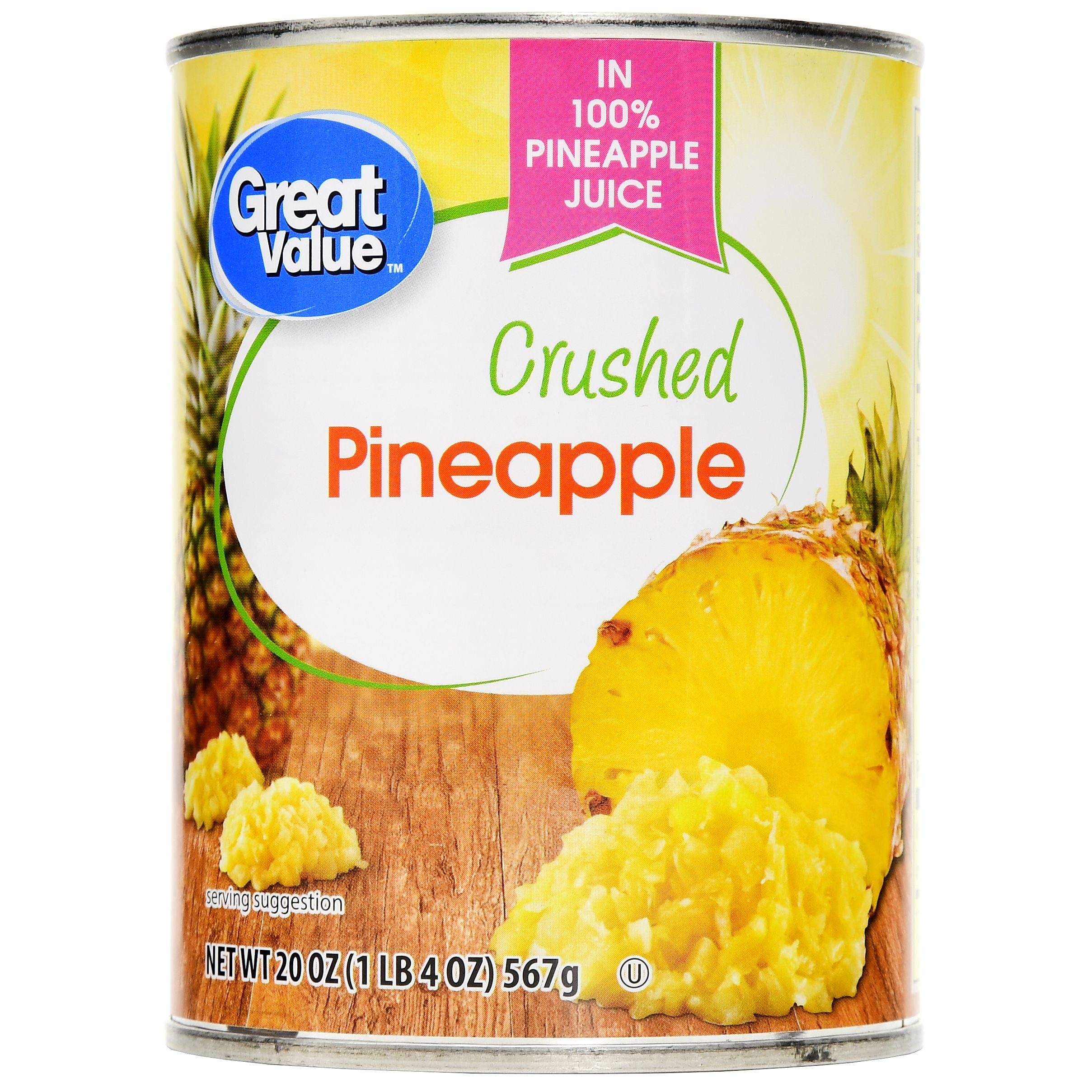 Great Value Crushed Pineapple in 100 Juice, 20 oz