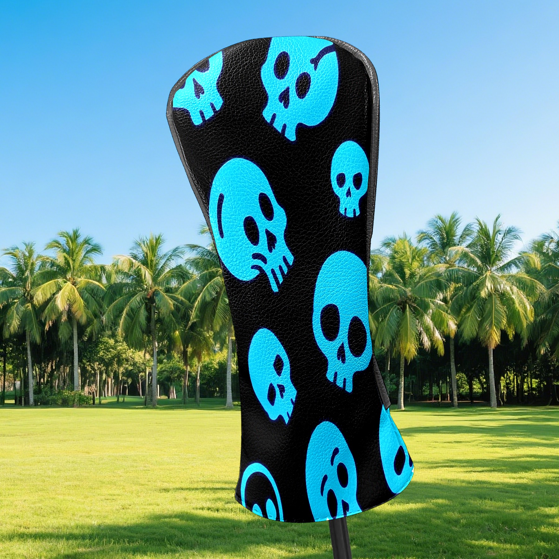 Golf Club Covers, Blue Skeleton Premium PU Leather Driver Hybrid Putter Head Covers with Velvet Lining, Waterproof Golf Gifts for Men Women