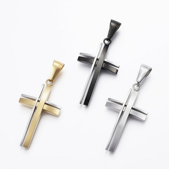 6pcs 304 Stainless Steel Pendants Cross Mixed color 36x20x4mm Hole: 10x4mm