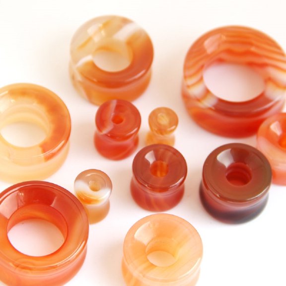 Handblown Glass Organic Whiite and Orange stripes Double-sided Flare Gauges/plugs 0G(8MM) 2 pieces (1 Pair) (A/9)