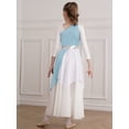 thumbnail image 4 of IEFIEL Girls One Shoulder Asymmetrical Hem Praise Lyrical Dance Dress Metallic Color Contrast Liturgical Worship Dancewear Light Blue 14, 4 of 7
