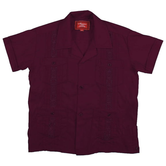9 Crowns Essentials Boys' Guayabera Button Down Shirt (Burgundy, "0")