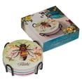 thumbnail image 3 of Christian Art Gifts Inspirational Ceramic Drink Coasters for Women: Bees & Butterflies Multicolor Floral, Table Top Surface Protection for Cold & Hot Beverage Cups & Mugs w/ Basket Holder, Set of 4, 3 of 5