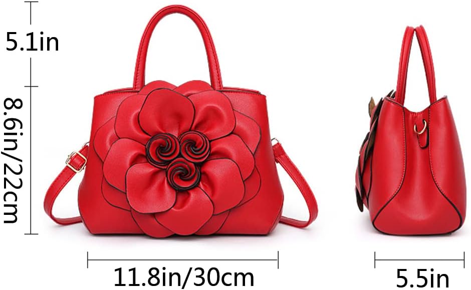Kwuty Tote Top-handle Handbags for Women 3D Floral Purse PU Leather Hobo Crossbody Shoulder Bag Satchel