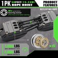 thumbnail image 3 of 1-Pack 50 ft Block and Tackle Pulley Hoist System, 1000 lb Capacity, 5:1 Ratio, Reflective Rope, Includes 2 x 18-Inch Soft Loops, 3 of 8