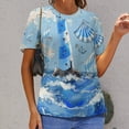 thumbnail image 3 of Lighthouse Sailboats Ocean Waves-5 Women's Short Sleeve T-Shirt Crew Neck Casual Summer Trendy Loose Fit Tops, 3 of 7