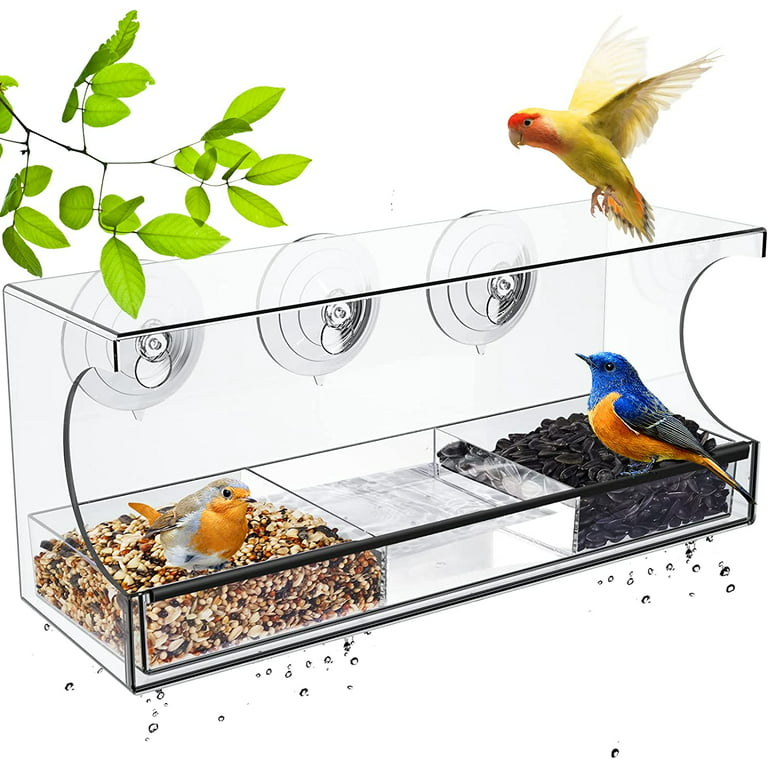 Meetop Window Bird Feeders with Strong Suction Cups, Clear Bird Feeder for  Outside, Bird House with Lift-up 3 Compartment Trays, Easy Clean and Fill 