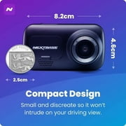 Nextbase 222X Compact Dual Dash Cam Front & Rear 2.5 HD IPS Screen, 1080p Full HD, 6 Layer Lens, Black, 0.17 lbs assembled.