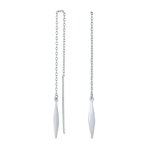 Bling Jewelry Womens Simple Lightweight Dangle Earrings Rhombus Chain Leaf Threader Silver