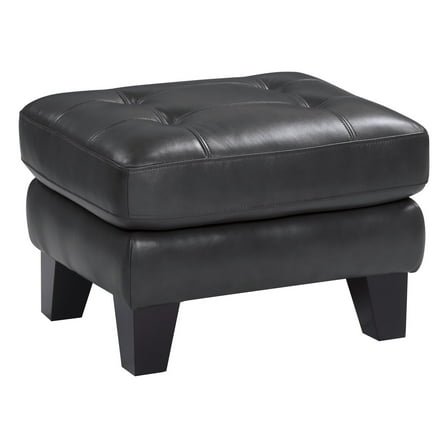 Sofy 27 Inch Ottoman- Dark Gray Top Grain and Faux Leather- Solid Wood