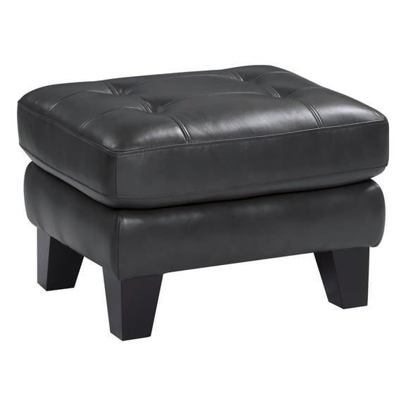 Sofy 27 Inch Ottoman- Dark Gray Top Grain and Faux Leather- Solid Wood