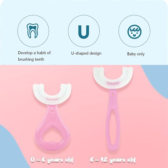 Todos los ni?os redondeados Cepillo de dientes en forma de U, 360 Limpieza de dientes orales Cepillo de dientes Entrenamiento de silicona de grado alimenticio Limpieza de dientes Cepillo de dientes de boca completa ShuxiuWang 8390612990670