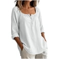 thumbnail image 2 of Neewe Womens Solid Color Shirts Cotton Linen 3/4 Sleeve Dress Shirts Casual Summer Tops Comfy Daily Outfits, 2 of 7