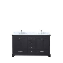 60 in. Dukes Double Vanity with White Carrera Marble Top, White Square Sinks & No Mirror - Espresso
