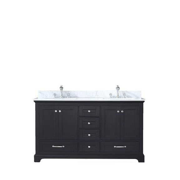 60 in. Dukes Double Vanity with White Carrera Marble Top, White Square Sinks & No Mirror - Espresso