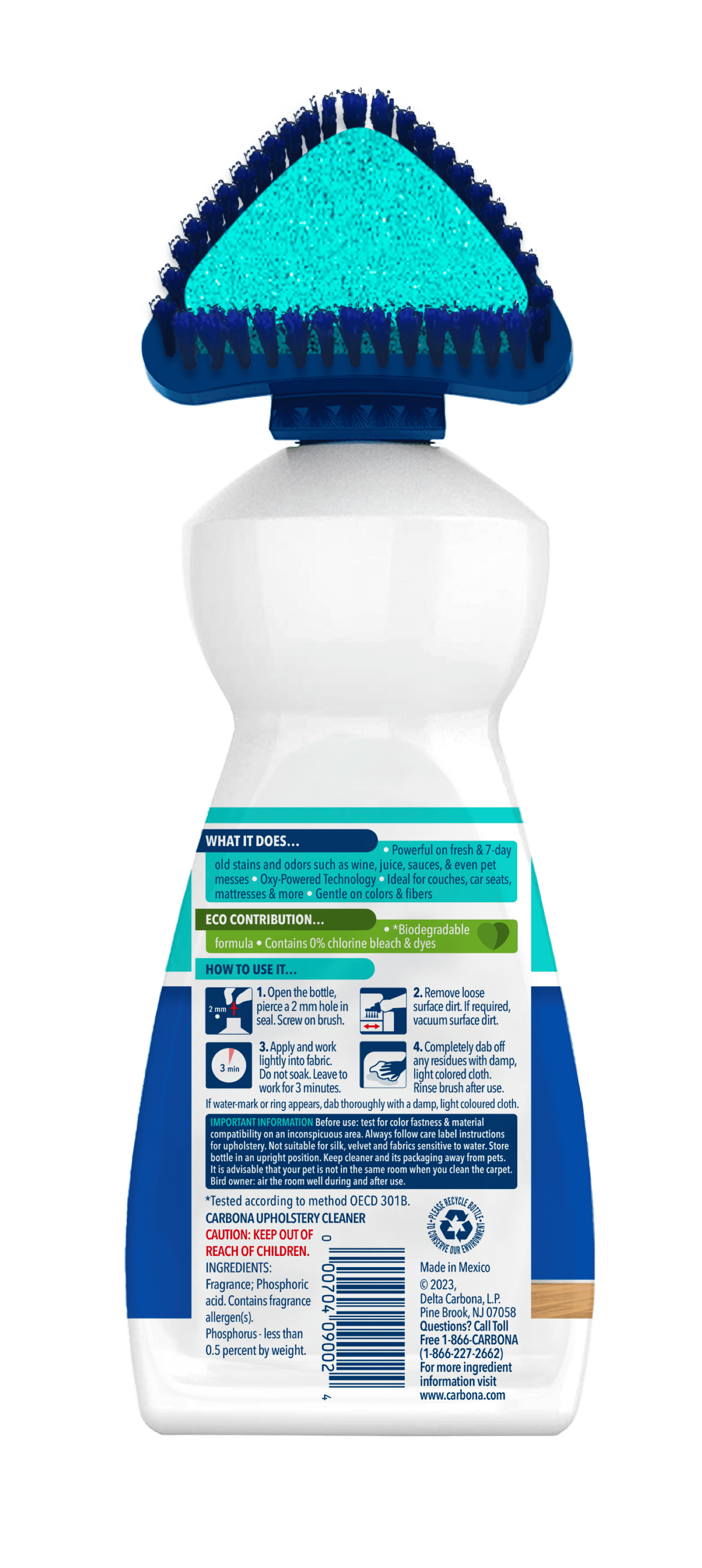 Carbona Oxy-Powered Upholstery Cleaner, Stain Remover with Brush & Sponge, 13.5 fl oz