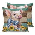 thumbnail image 7 of Outdoor Throw Pillow Cover Vintage Farm Pig Animals Sunflowers Waterproof Cushion Covers 2 Pack Watercolor Wooden Board Pillow Cases Home Decoration for Patio Garden Couch Sofa, 7 of 7