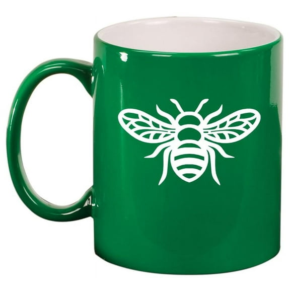 Honey Bee Ceramic Coffee Mug Tea Cup Gift for Her, Him, Friend, Coworker, Wife, Husband (11oz Green)
