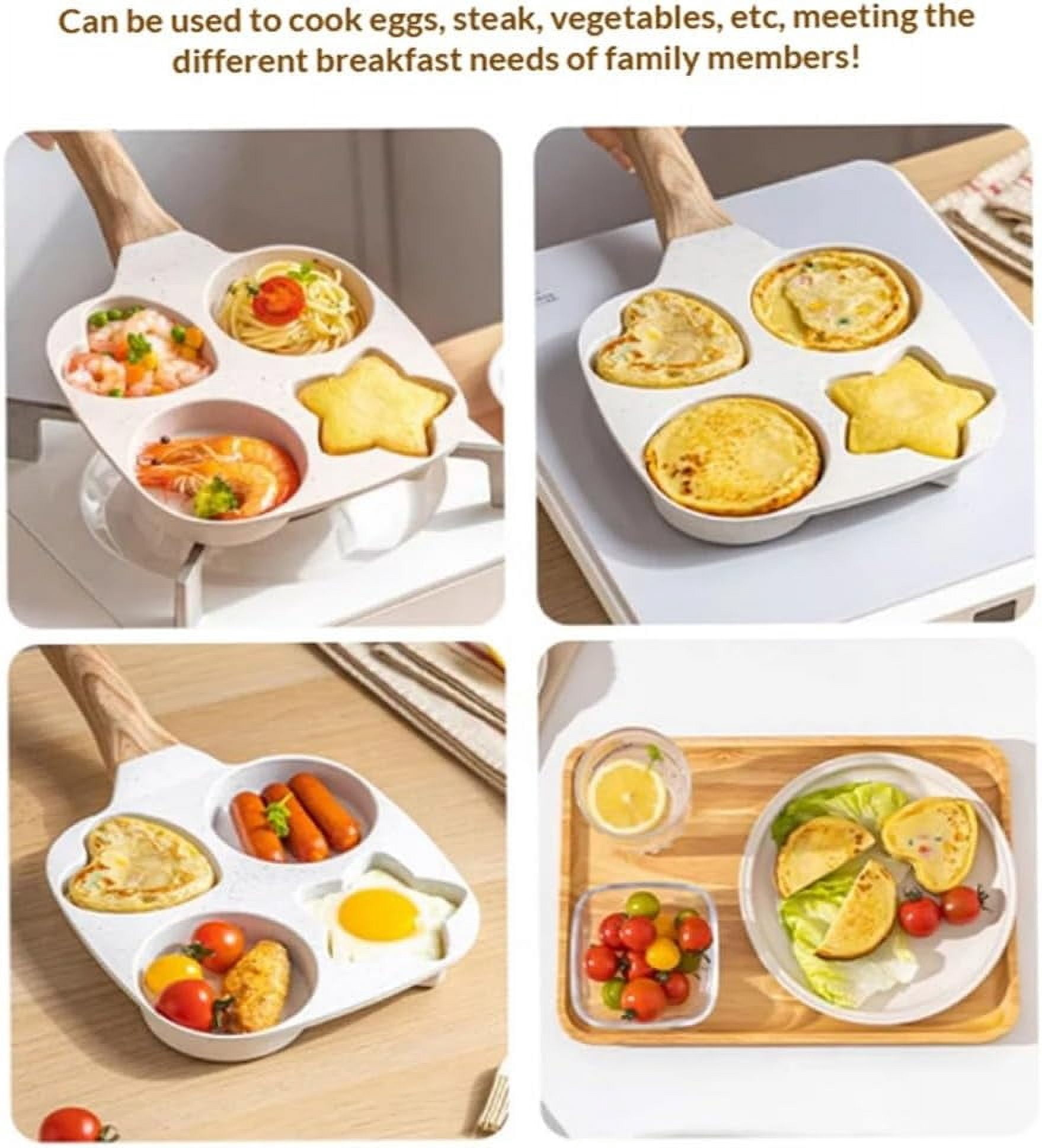 RAPOBRIX 1 Set 4-Cup Skillet with Handle, Mini Nonstick Pancake Maker for Breakfast, Non Stick Egg Frying Pans 4-Cups Shapes Mold, Multi-Purpose Fl...