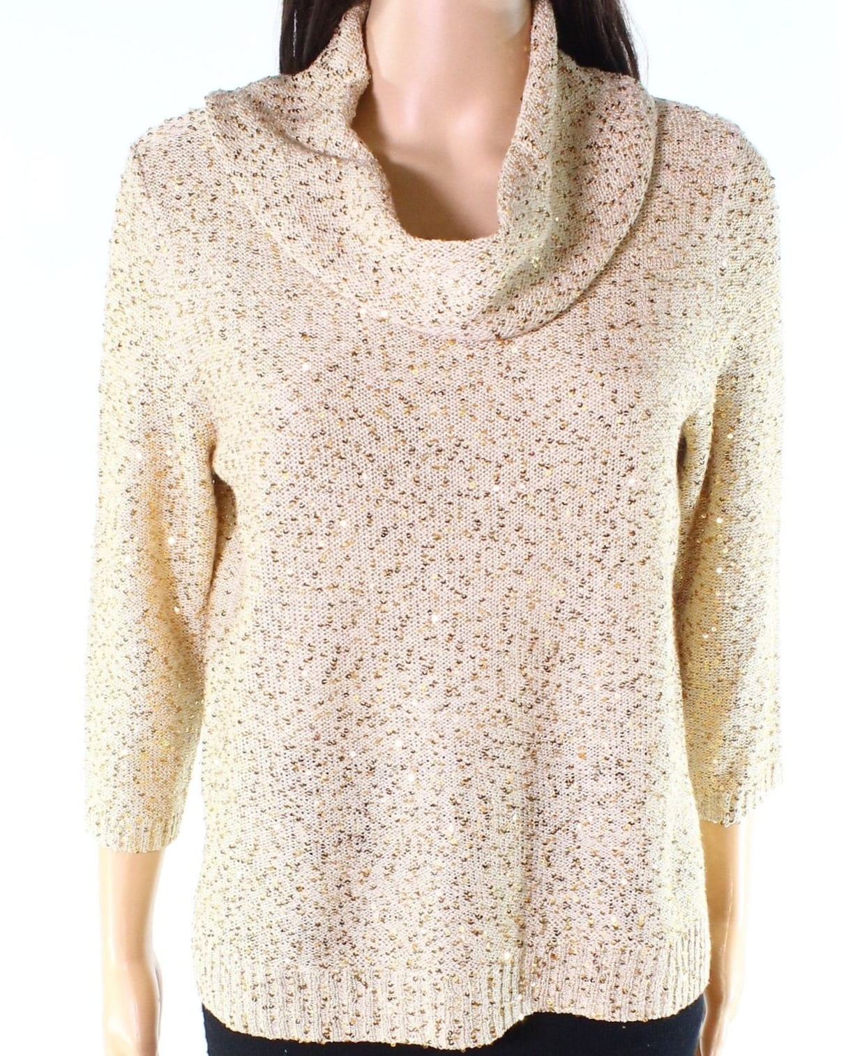 Skyes The Limit Womens Plus Size Long Sleeve Sequin Sweater with Cowl Neck