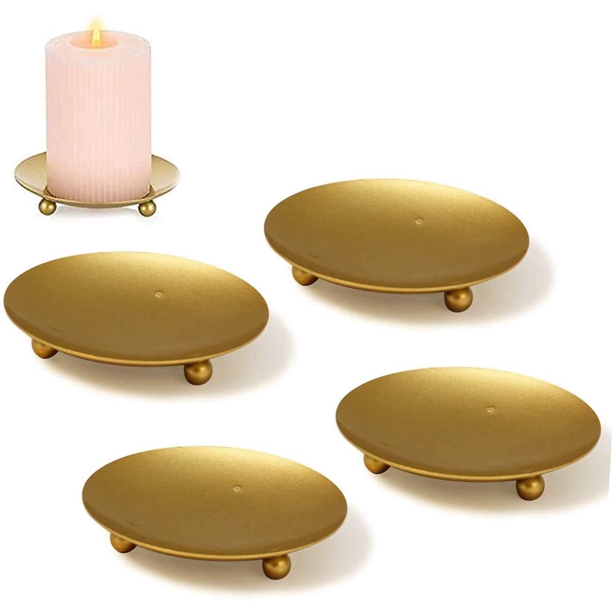 Bougeoirs Noirs Pour Bougies Piliers - Lot De 4 Supports 9cm Avec Plateaux | Décoration Fête Mariage