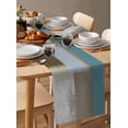 thumbnail image 3 of Teal Blue Burlap Cotton Table Runner 13x70 Inches Long, Brown White Minimalist Retro Smear Ombre Art Farmhouse Table Runners, Outdoor Dining Tablecloths Decor for Baby Shower/Party/Wedding, 3 of 6