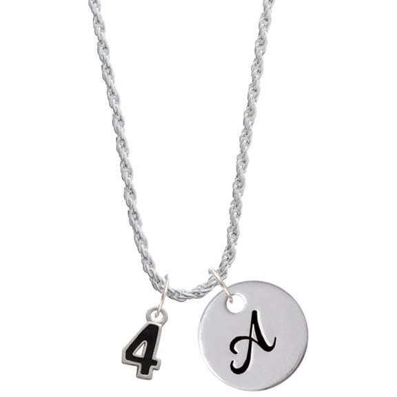 Delight Jewelry Silvertone Black Number - 4 Silvertone Script Initial Disc - A - Charm Necklace, 20" 3"