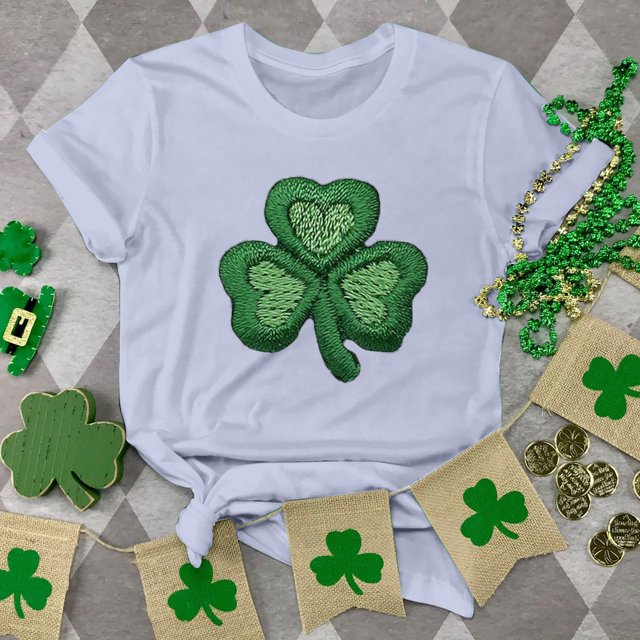 T-shirt de la Saint-Patrick pour Femmes, Col Rond, Manches Courtes, Imprimé Arbre de Noël