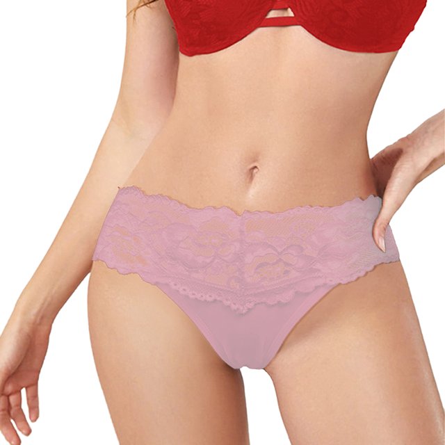 Gibobby Ropa Interior para Mujer Bragas de mujer, Tanga, conjunto de colores, lencería opcional, bragas de Tanga de encaje con lados de flores huecas(Rosa, M)