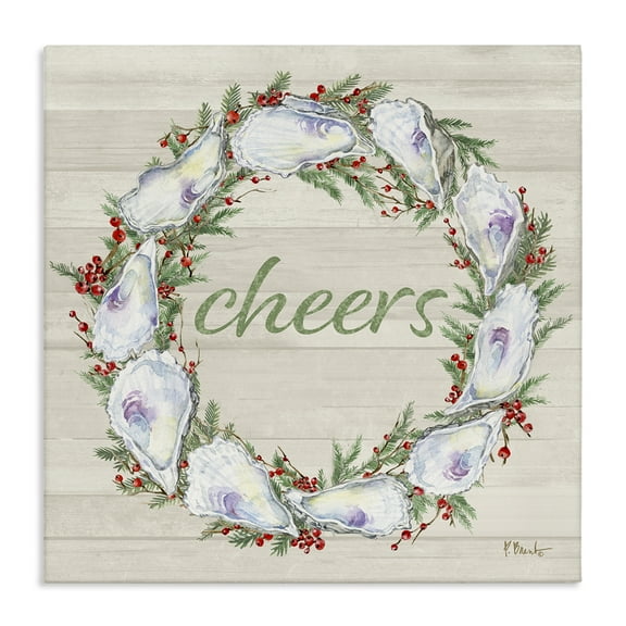 Stupell Industries Shells & Holly Cheers Holiday Painting Wrapped Canvas Art Print Wall Art, 17 x 17