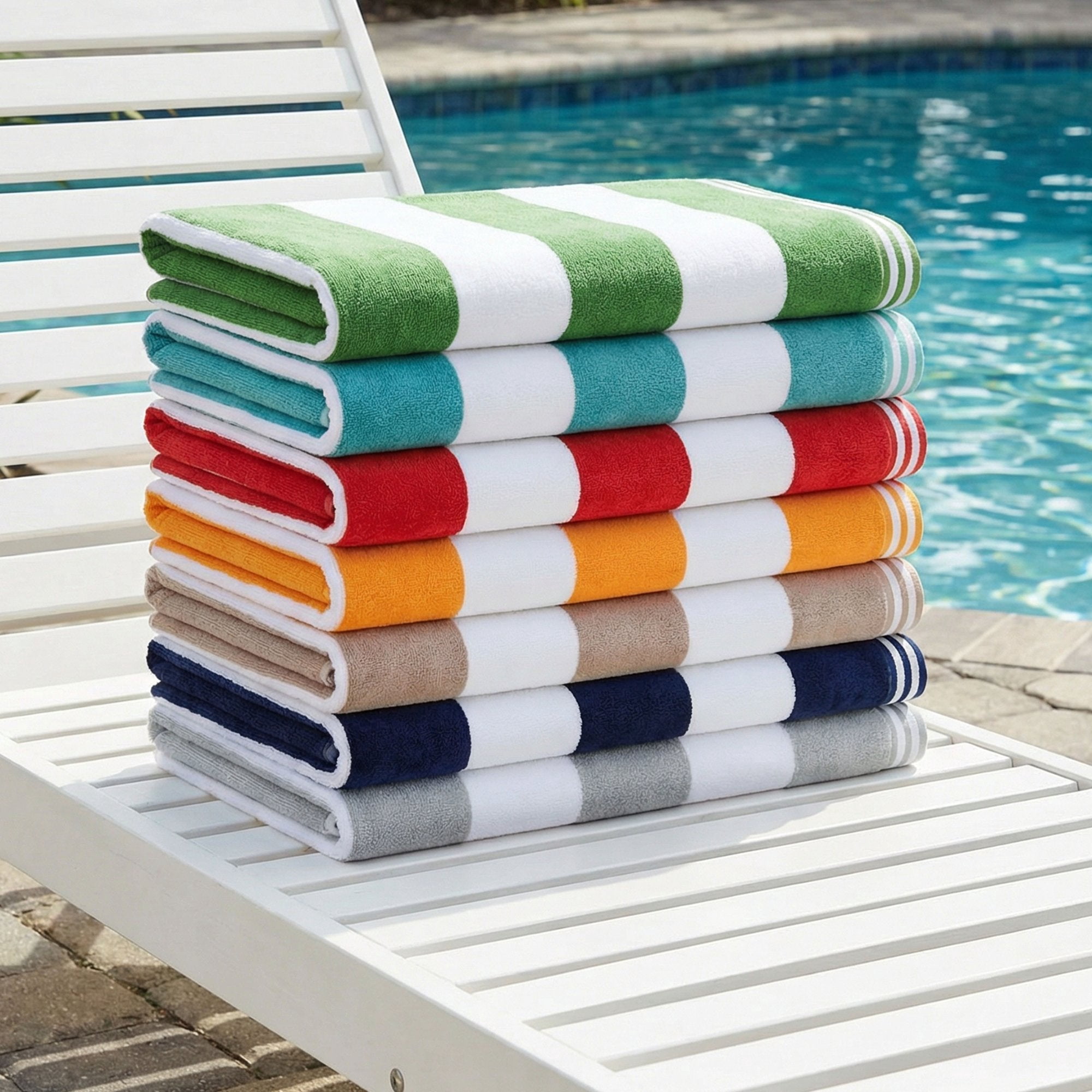 Superior Cabana Striped 2-Piece Oversized Cotton Beach Towel Set, Turquoise
