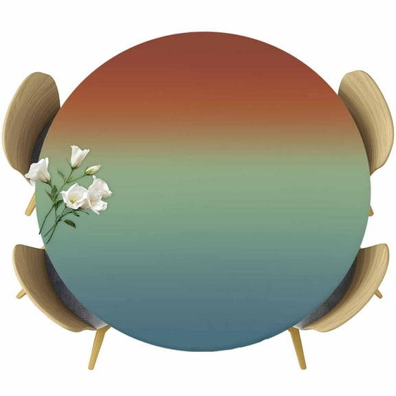 Burnt Orange Teal Ombre Fitted Tablecloth with Elastic Edged, Round Table Cloth for Dining Table, Modern Abstract Art Aesthetics Waterproof Oil Proof Table Cover for Indoor Outdoor 45"-54"