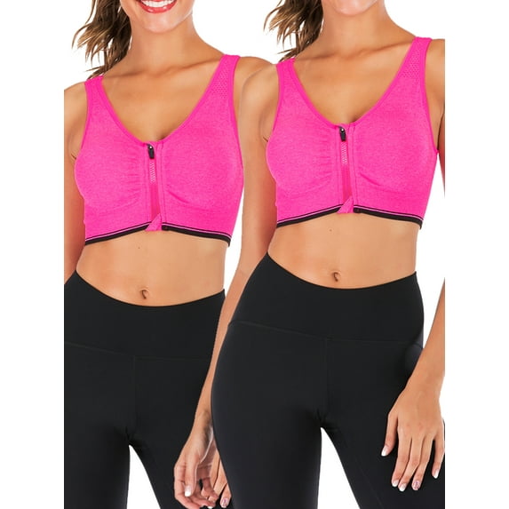 YouLoveIt 2 pcs Women's Front Zipper Sports Bra Casual Crop Tops Racerback Sports Bras for Women Seamless Zipfront Padded Cups Sports Bra