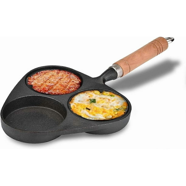 Egg Frying Pan, 3 Mold Cast Iron Omelette Egg Burger Fried Egg Pot Pancake Pan Cooker Pans