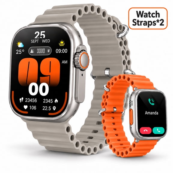 Smart Watches for Women Man, Smartwatch for Android iPhone Compatible, 2.01" Bluetooth Answer/Make Calls, 2 Straps | IP68 Waterproof Fitness Tracker, Heart Rate/Sleep Monitor, Multi-Sport Modes