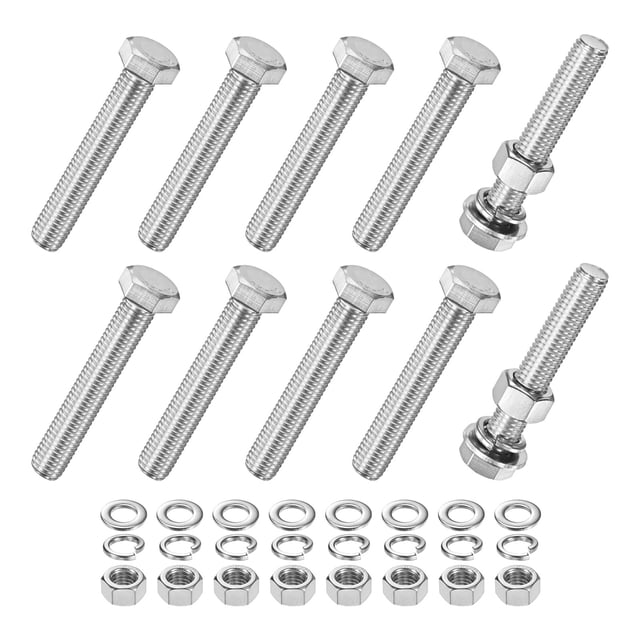 Uxcell Paquete de 10 Tornillos de Cabeza Hexagonal con Tuercas, Arandelas Planas y de Bloqueo M12x70mm