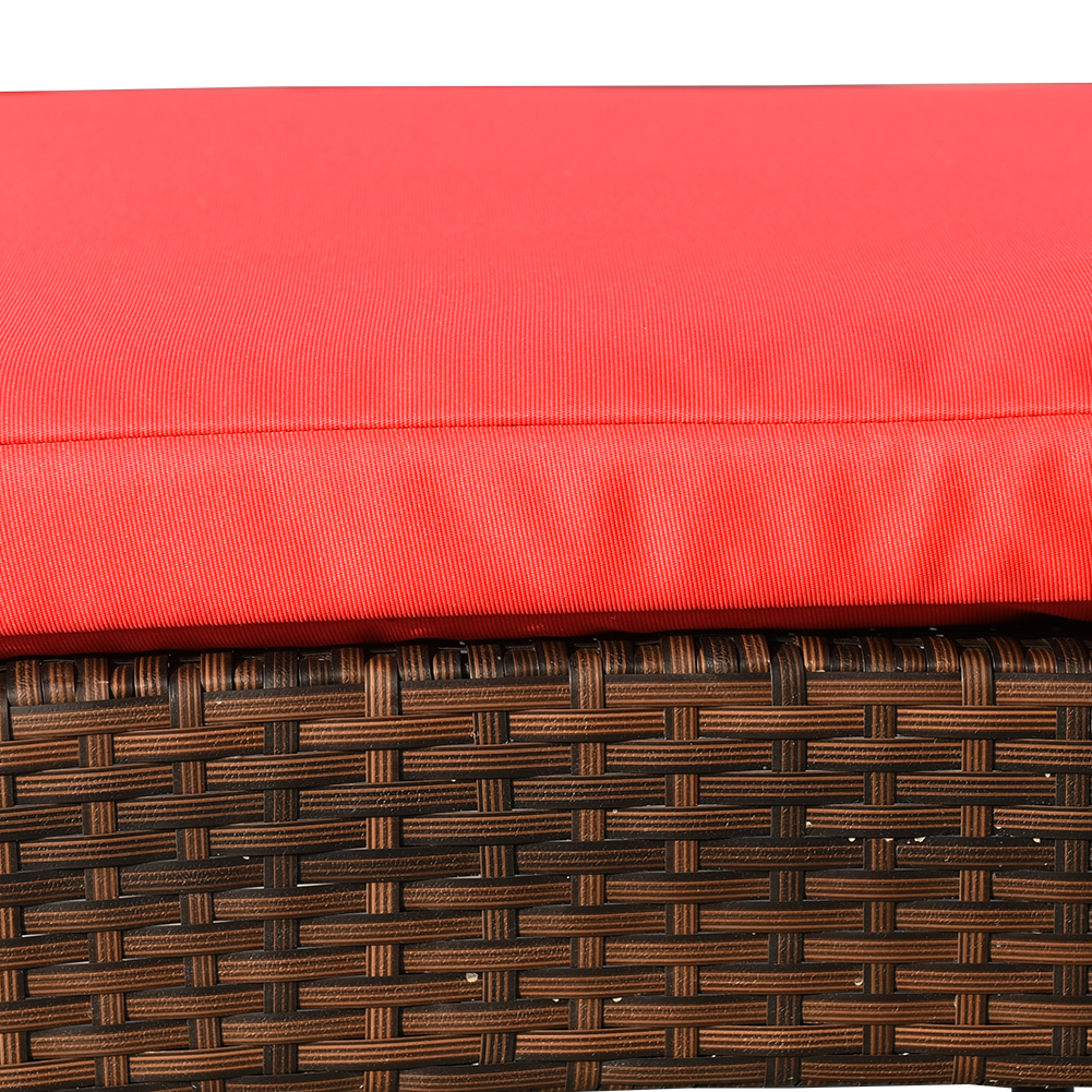 Set of 2 Patio Outdoor Adjustable Resin Wicker Long Chaise Lounge Chair Set with Cushions and 2 Throw Pillows (Red) - image 3 of 8