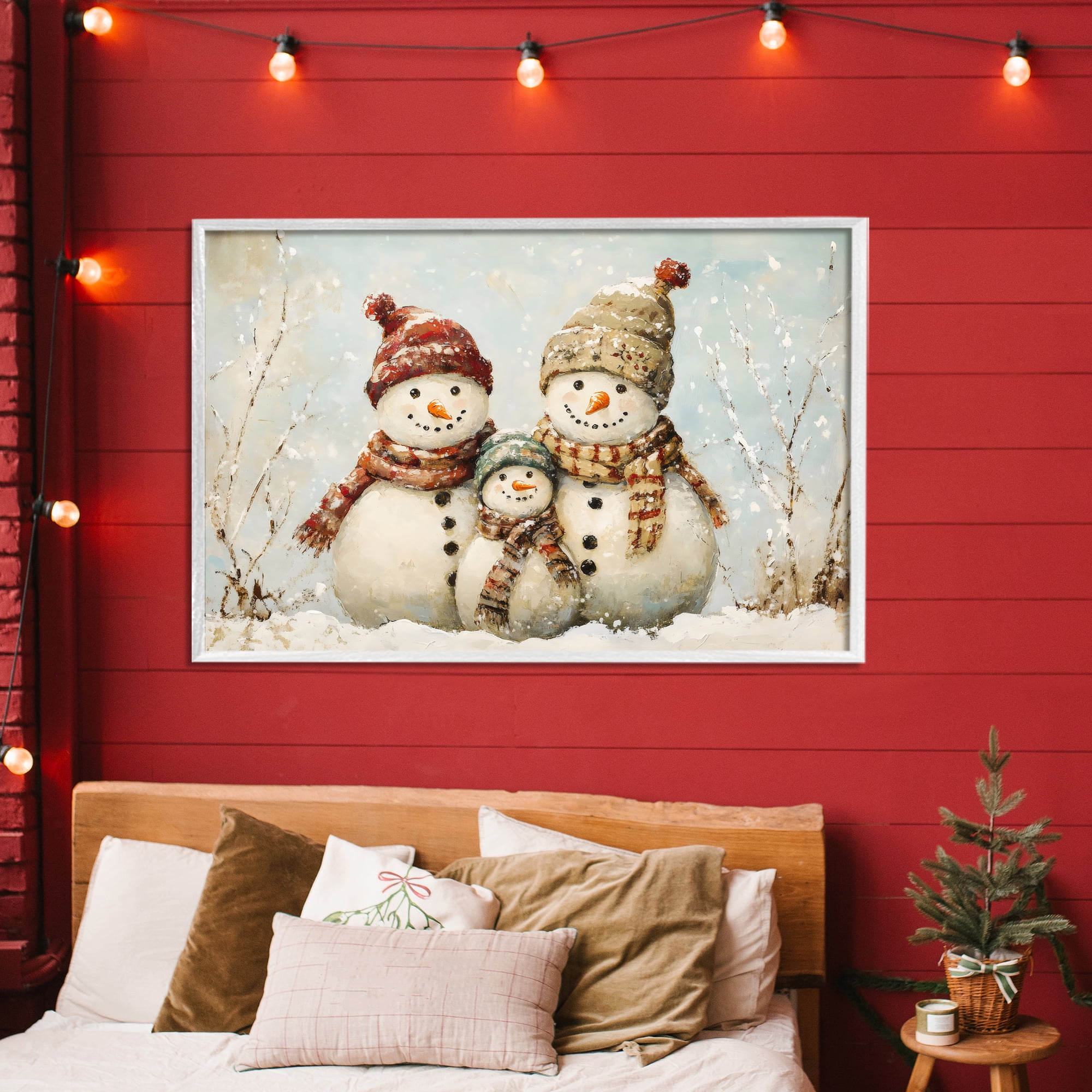 Snowman Family Of Three White Framed Giclee Art, design by Petal Prints Design
