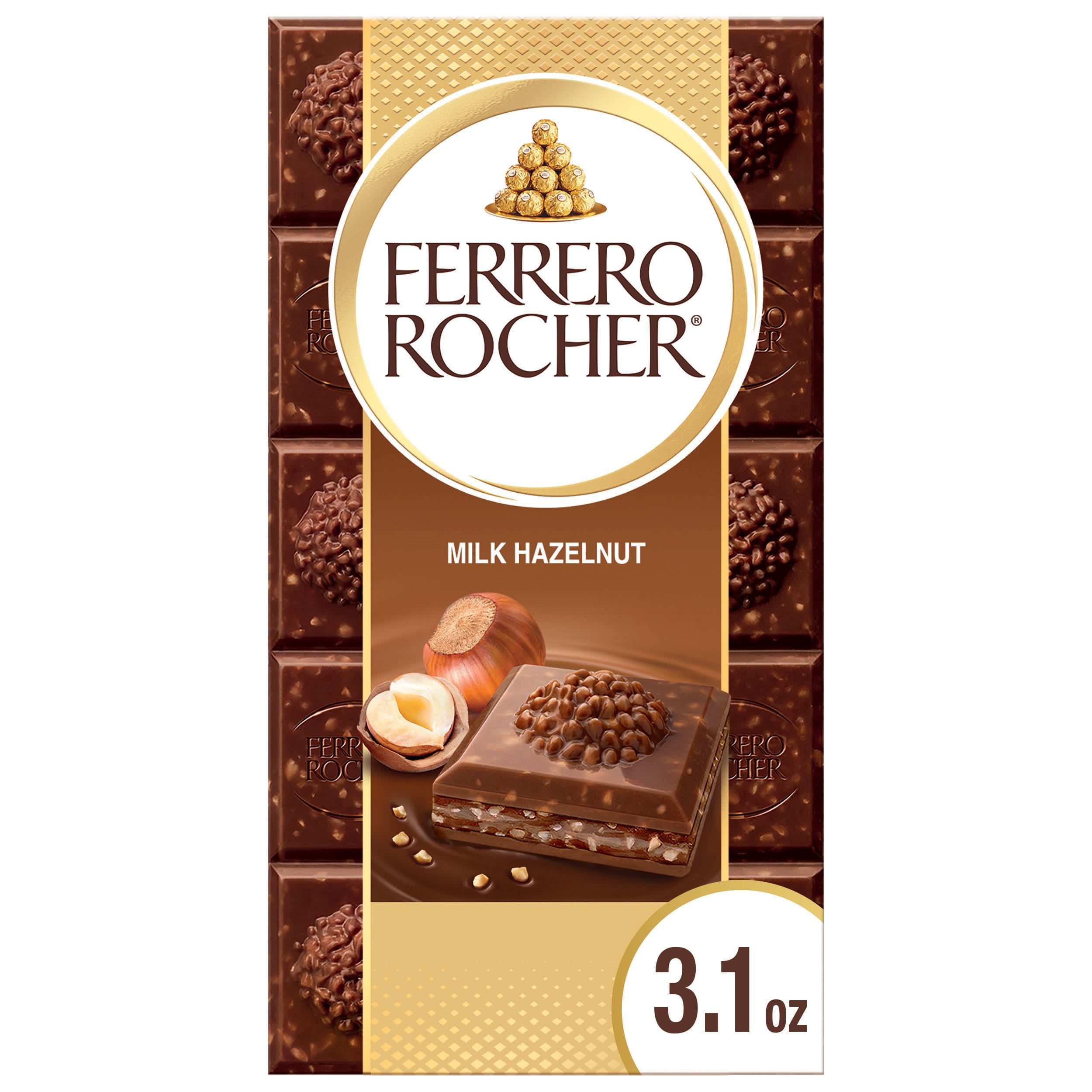 Ferrero Rocher Premium Chocolate Bar, Milk Chocolate Hazelnut, Easter Basket Stuffers, 3.1 oz