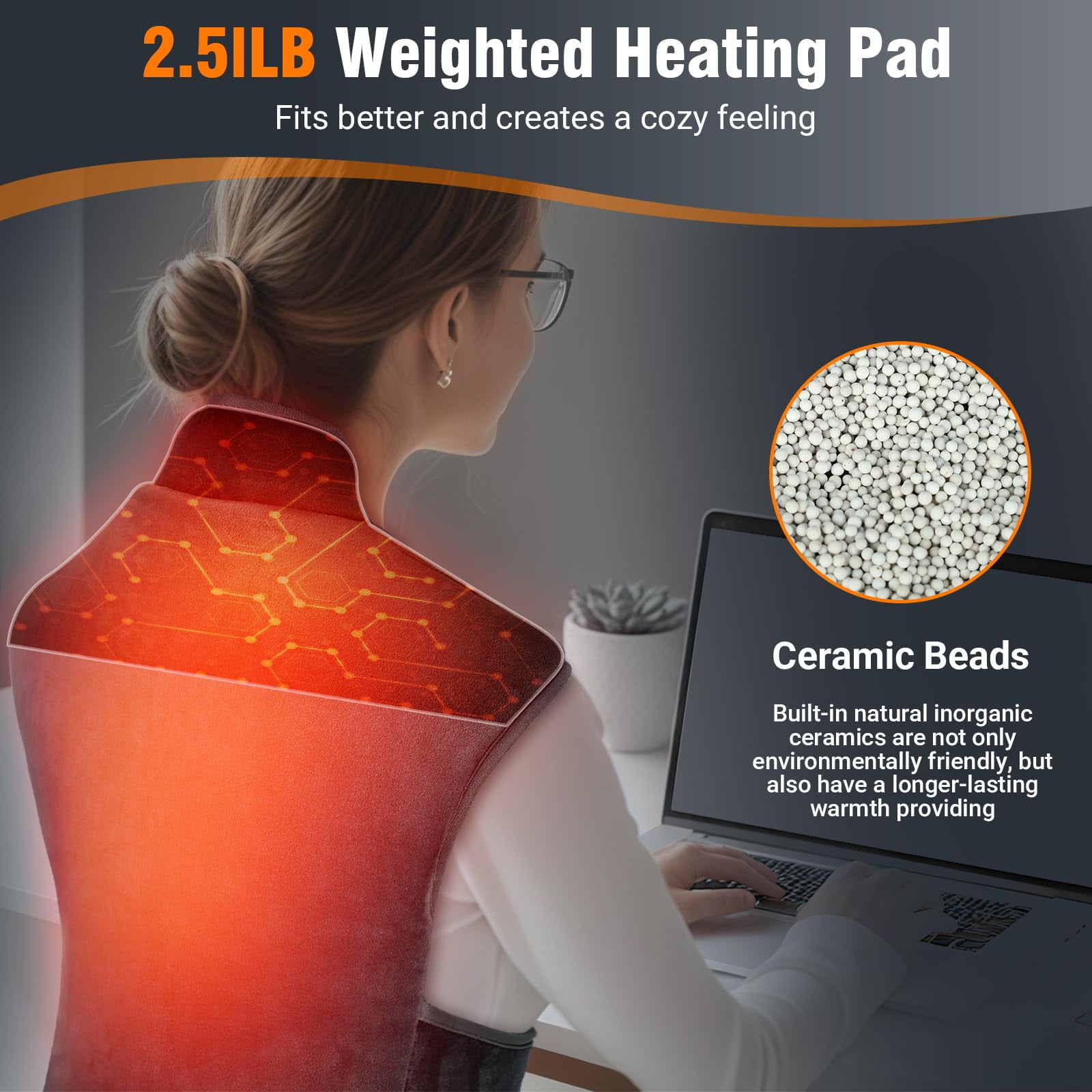 Comfytemp Large Weighted Heating Pad with 6 Heat Settings & Auto Shut-off for Full Body Stress Relief, Gray, 22"x20"