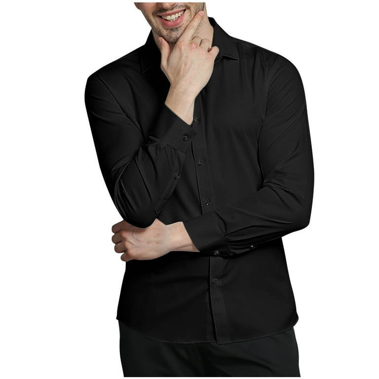 Ylsdy Men's Long Sleeve Dress Shirt Slim Fit Button Down Formal Business Solid Color Work Shirts Black M Ylsdy Men's Long Sleeve Dress Shirt Slim Fit Button Down Formal Business Solid Color Work Shirts Black M