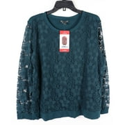 Adrianna Papell Lace Sweatshirt in Dark Pine, Size XX-Large