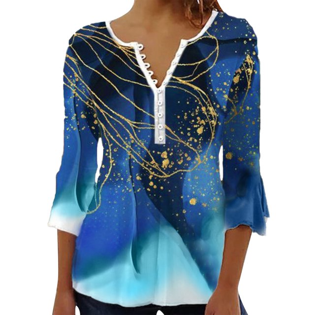 TSADFHJI Hauts Sans Manches pour Femmes Coton Blouse Vintage Imprimée Col en V Rayée L Bleu Ciel