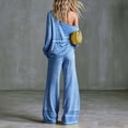 thumbnail image 4 of vdgthytj 2 Piece Sets for Women Striped Long Sleeve off Shoulder Tops Wide Leg Pants Fall Casual Loungewear Outfits(Small,Blue), 4 of 6