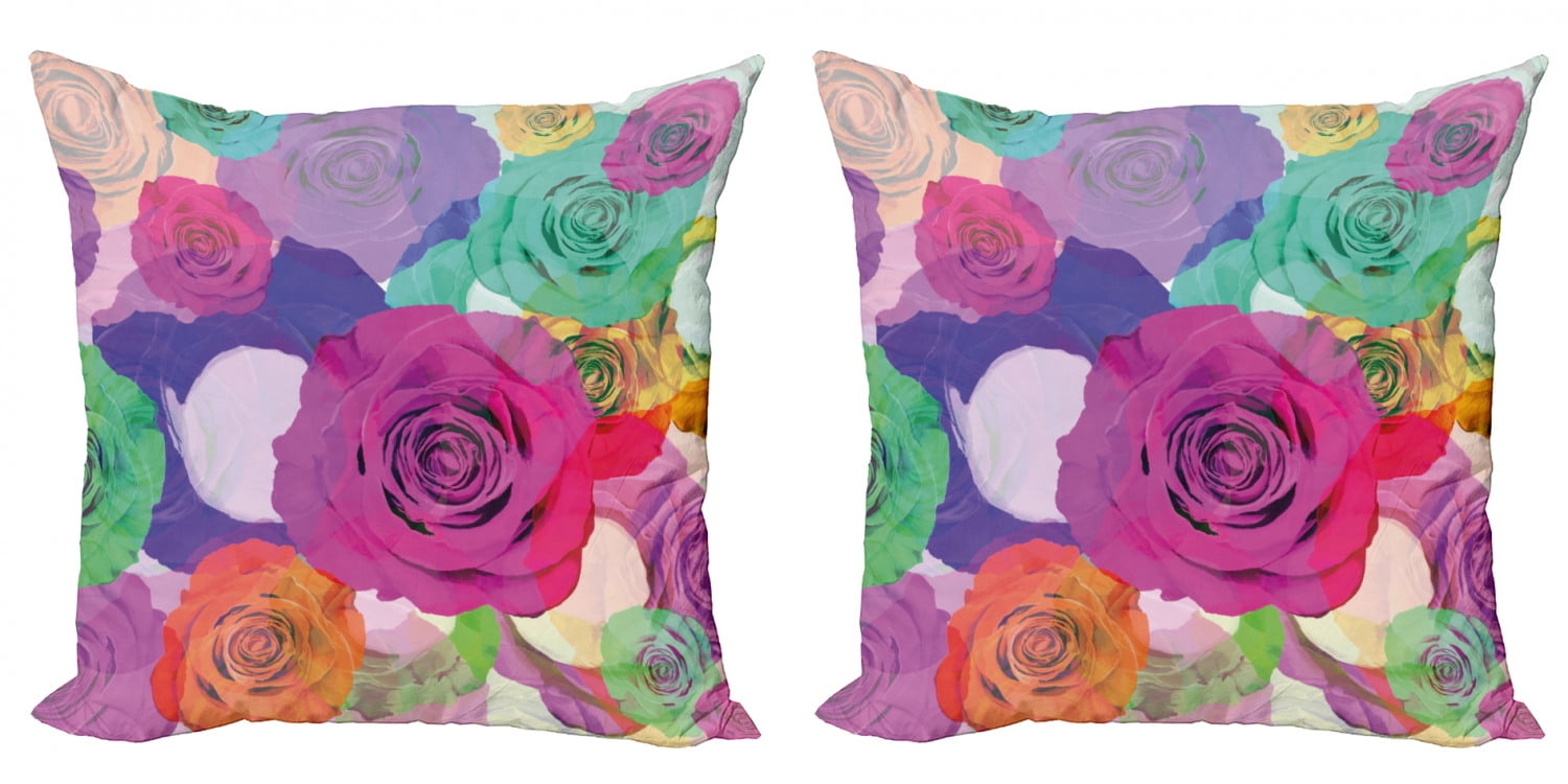 Art Throw Pillow Cushion Cover Pack of 2, Floral Arrangement with Vivid