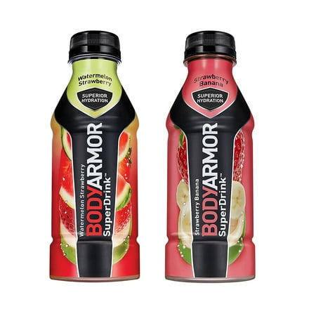 BodyArmor SuperDrink, Electrolyte Sport Drink, Watermelon Strawberry & Strawberry Banana 16 Oz (Pack of