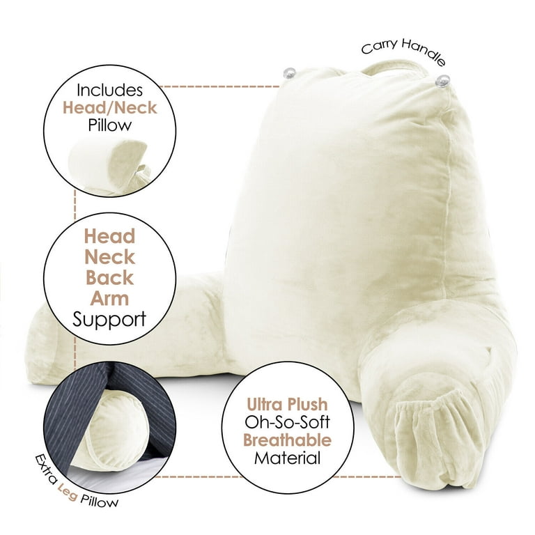 Milliard Reading Pillow with Shredded Memory Foam, Large Adult Backrest  with Arms, Back Support for Sitting Up in Bed with Washable Cover (Sit up