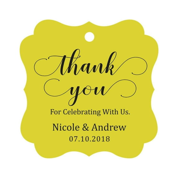 Darling Souvenir Custom Names Thank You For Celebrating With Us Wedding Hang Tags Personalized Party Tags-Yellow-50 Tags