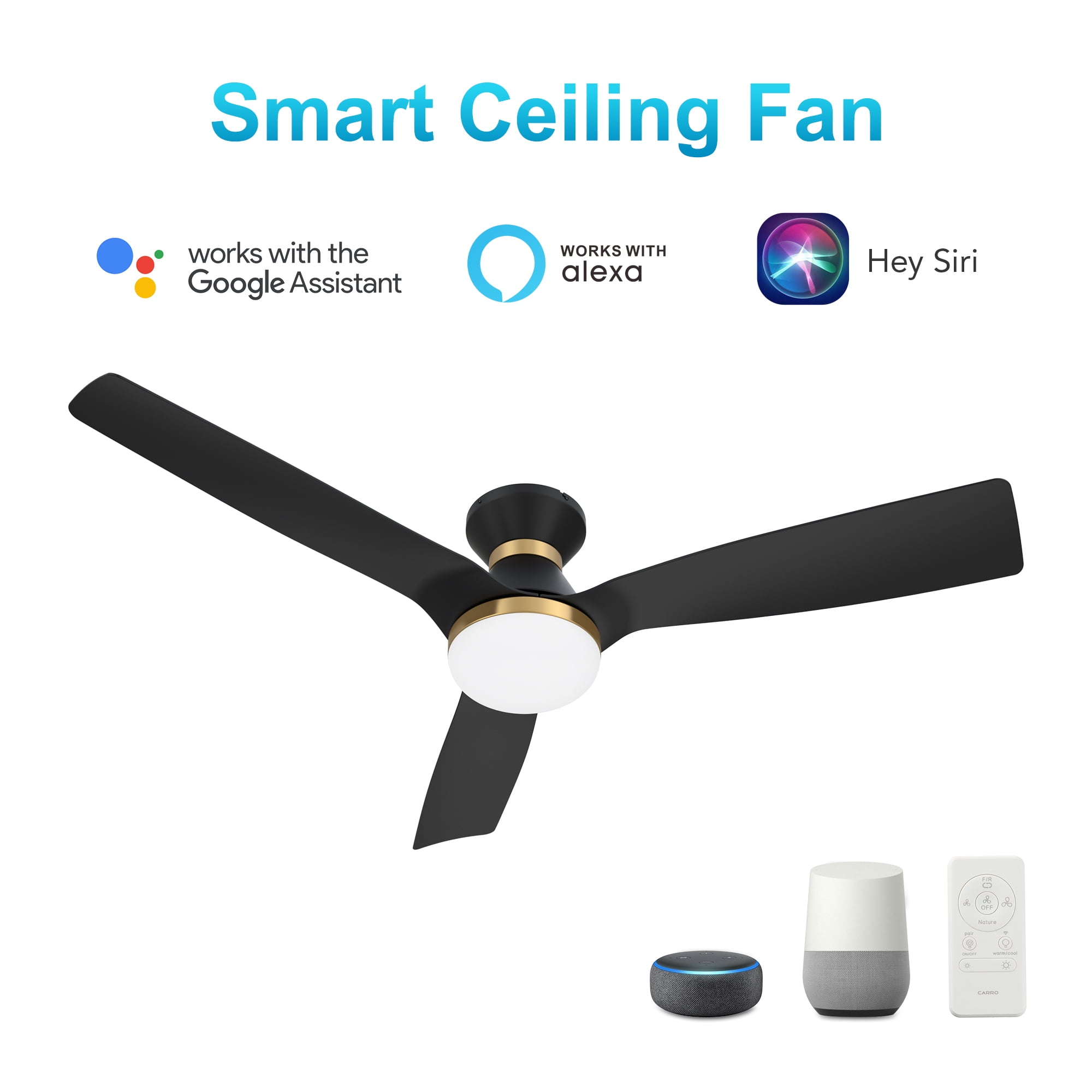 52 Inch 3-Blade Integrated LED Indoor/Outdoor Black Smart Ceiling Fan with  Light and 10-Speed Reversible DC Motor