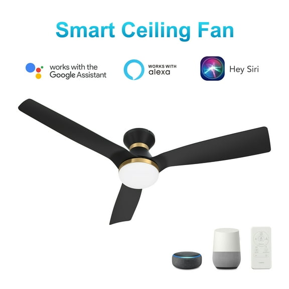 52 Inch 3-Blade Integrated LED Indoor/Outdoor Black Smart Ceiling Fan with Light and 10-Speed Reversible DC Motor
